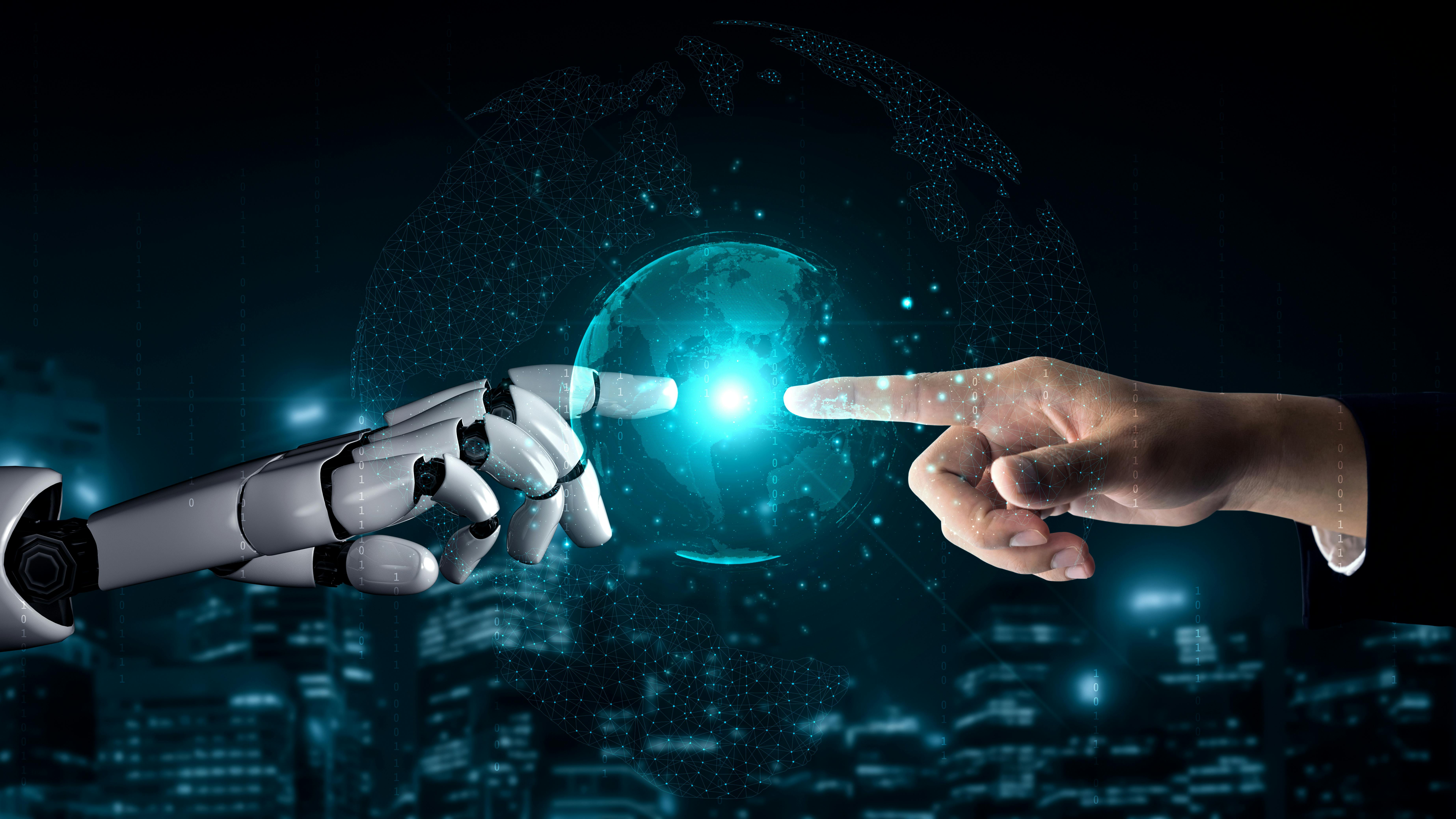 AI Robot and Human Hands