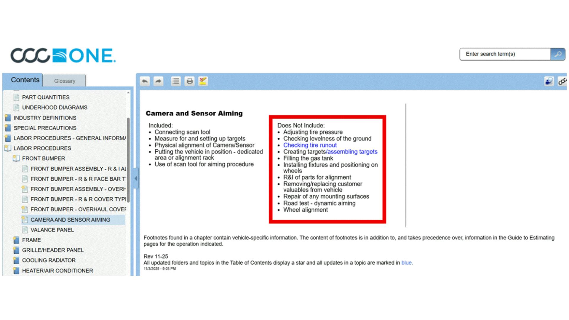 CCC One Camera and Sensor Aiming