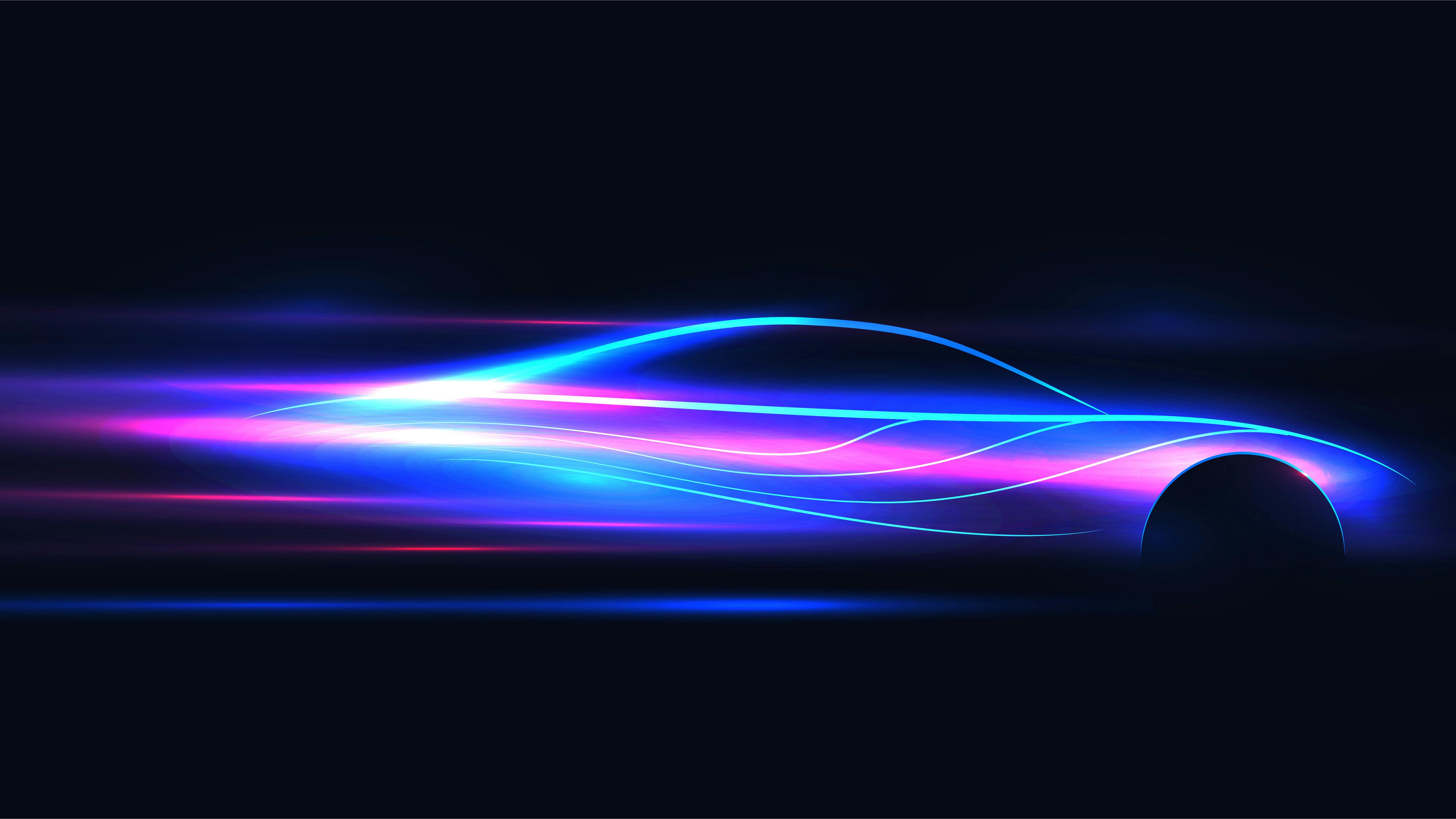 Side view neon glowing sport car silhouette