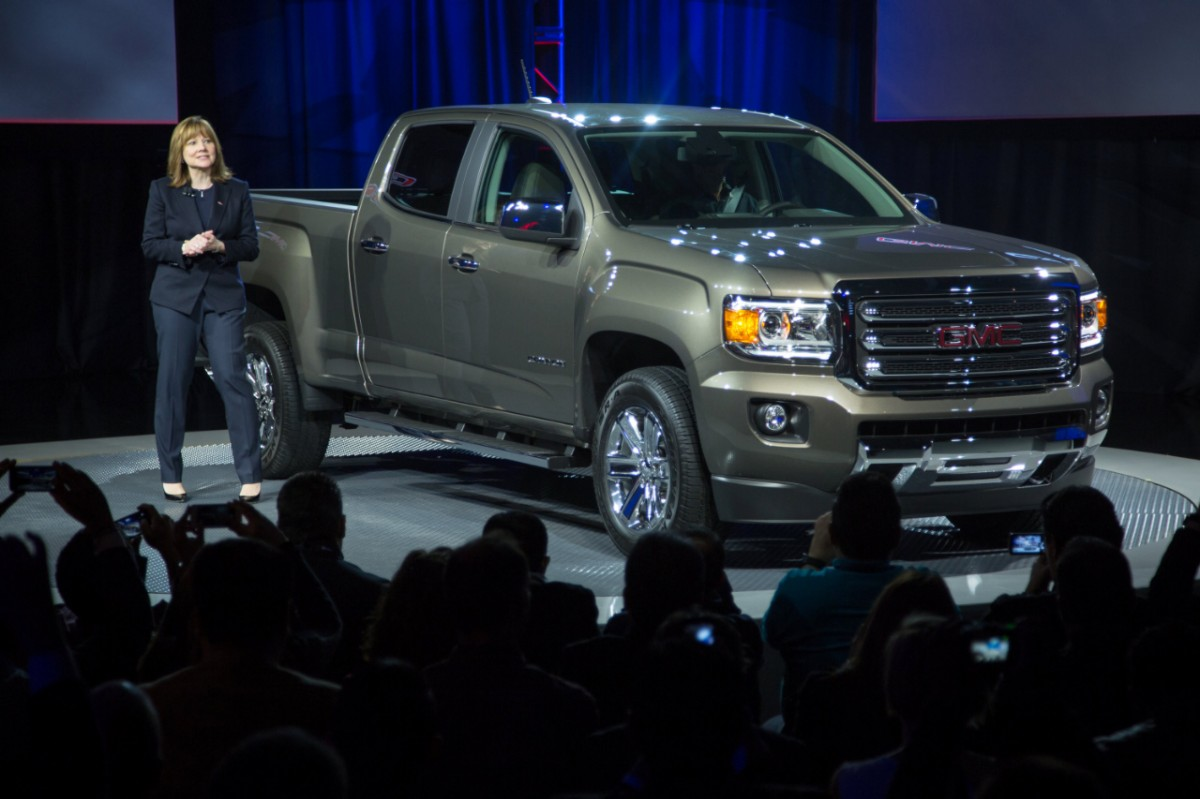 Mary Barra GM39s CEOelect introduces the new 2015 GMC Canyon midsize pickup at the North American International Auto Show
