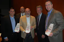 Left to right Ronnie Oakley Jr Oakley Transport Mike Harvey WIX Filters Cameron Hafer Trans Papa Logistics Jim Mele Fleet Owner magazine Phill Reynolds Transport America Left to right Ronnie Oakley Jr Oakley Transport Mike Harvey WIX Filters Cameron Hafer Trans Papa Logistics Jim Mele Fleet Owner magazine Phill Reynolds Transport America