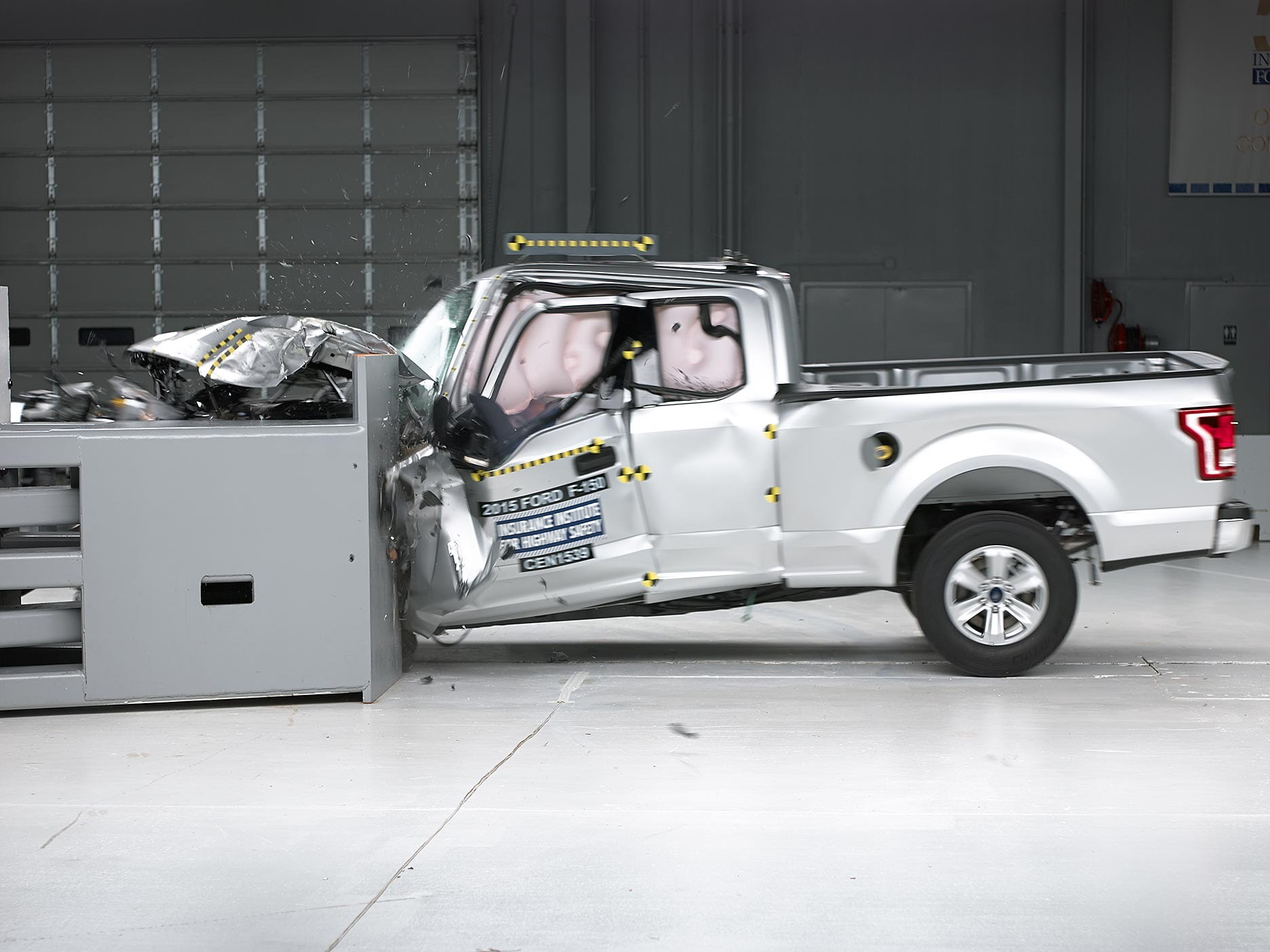The group said its ldquooverlap front testrdquo replicates what happens when a vehicle runs off the road and hits a tree or pole or clips another vehicle that crosses the center line of a roadway Photo courtesy of IIHS