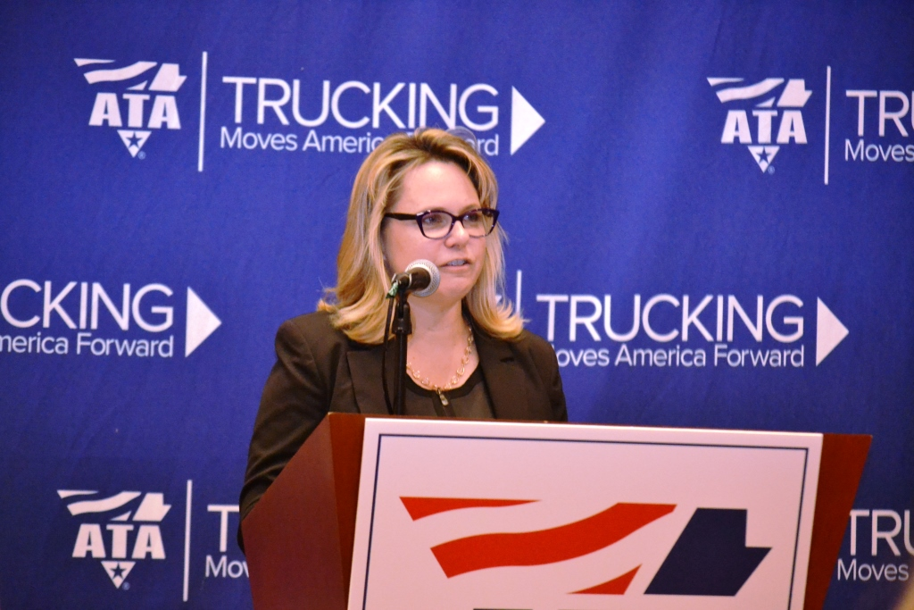 NATSO39s Lisa Mullings announces the availability of the Park My Truck app at ATA MCampE Monday