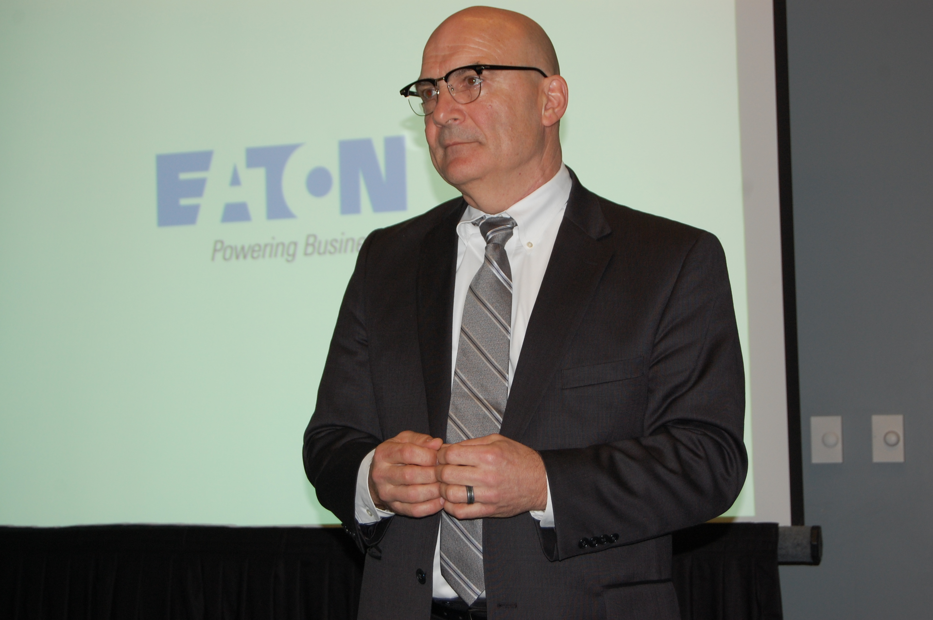 Eaton39s Larry Bennett pictured says the quotpushquot for autonomous vehicles will come from the automotive world simply because quotthey have the economies of scalequot Photo by Sean Kilcarr for Fleet Owner