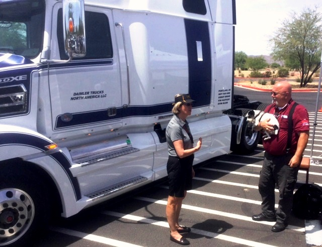 Kelley Platt president of Western Star Trucks presents the keys to a new Western Star 5700XE to OOIDA39s Jon Osborn and his canine companion Sassy OOIDA and Western Star share ldquoa common missionrdquo of serving owneroperators and small business truckers she said