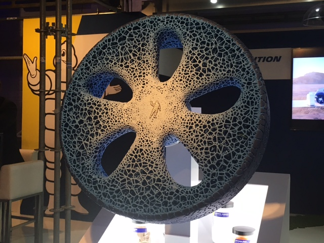 The prototype of the Michelin Visionary Concept unveiled on the Michelin stand at Movin39On in Montreal Photos Cristina CommendatoreFleet Owner