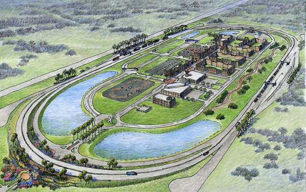 SunTrax which will be located off of I4 in Auburndale is a 400acre site that will include a 225mile long oval track which will provide highspeed testing and 200acre infield to test tolling and automated and connected vehicles technology Photo Floridarsquos Turnpike Enterprise