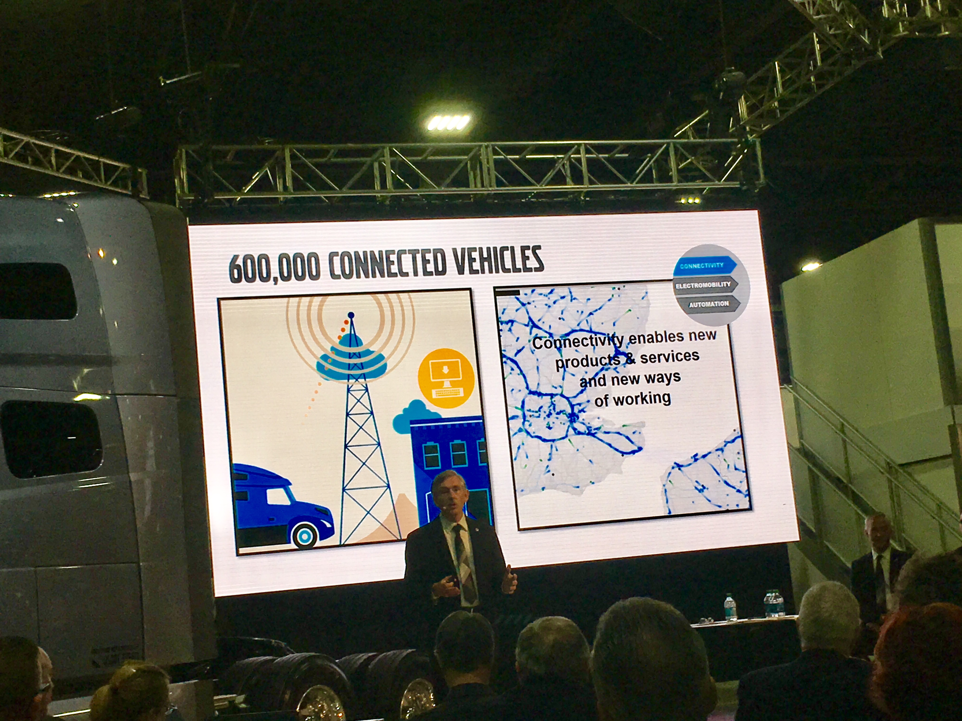 Volvorsquos Keith Brandis discusses how connectivity is improving fleet operations at a press conference Sept 25 during NACV Photo Neil AbtFleet Owner