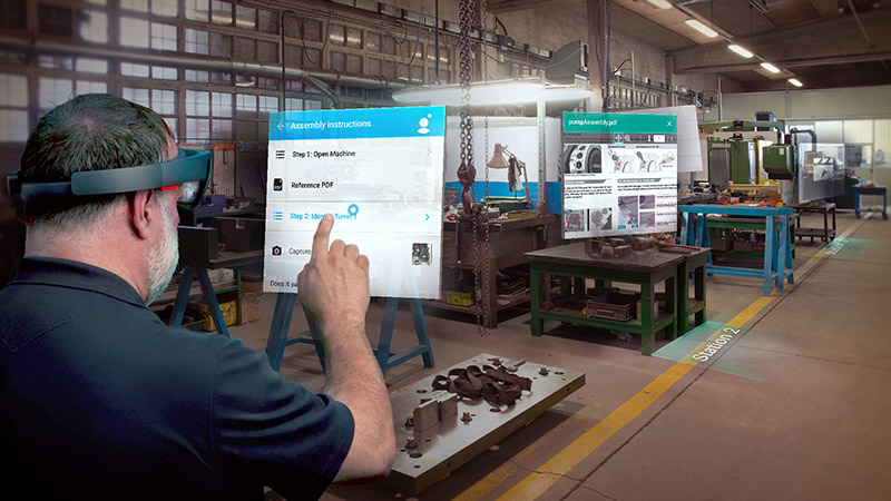 The Microsoft HoloLens can be used to provide step-by-step assembly and maintenance work instructions.