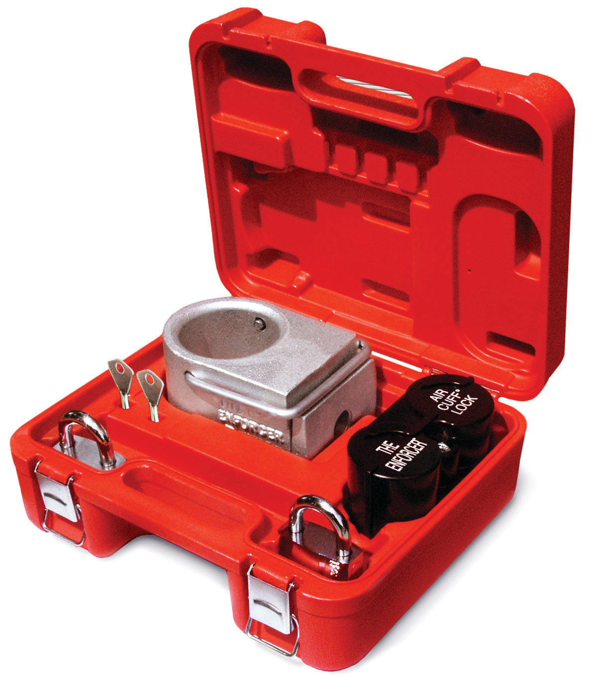 Abloy’s Enforcer Security Kit holds a kingpin lock, air cuff locks to secure air valve levers and prevent brake release, and advanced padlocks.
