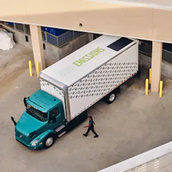 Volvo's VRN Electric straight truck configuration. A solar panel mounted to the roof of the van body operates lift gate batteries. Volvo's VRN Electric straight truck configuration. A solar panel mounted to the roof of the van body operates lift gate batteries.