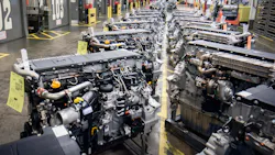 Detroit Diesel DD13 engines await shipping from the factory in Detroit, Mich. Detroit Diesel DD13 engines await shipping from the factory in Detroit, Mich.