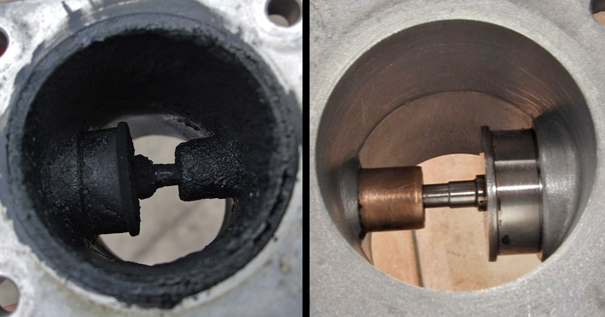 A before-and-after example of an EGR valve that received a cleaning from HHO.