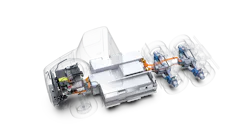 Meritor's 14Xe electric powertrain is designed to provide efficiency, performance, weight savings, and space utilization. Key features, compared to remote mount systems, include a tighter turning radius due to a shorter wheelbase; increased room between frame rails for additional battery capacity, which extends the range of the vehicle; and lighter weight. Meritor's 14Xe electric powertrain is designed to provide efficiency, performance, weight savings, and space utilization. Key features, compared to remote mount systems, include a tighter turning radius due to a shorter wheelbase; increased room between frame rails for additional battery capacity, which extends the range of the vehicle; and lighter weight.