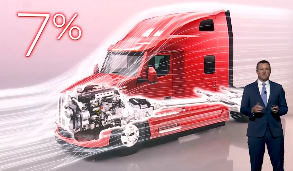 Jason Skoog, Peterbilt general manager and Paccar vice president, unveils the redesigned Model 579 during a live YouTube stream.