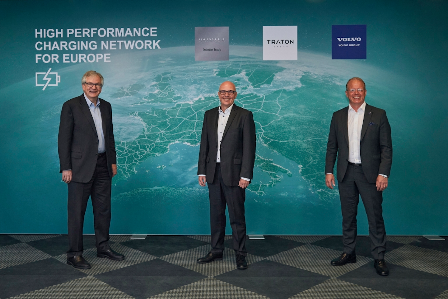 From right: Martin Lundstedt, president and CEO of Volvo Group, Matthias Gründler, CEO of Traton Group, and Martin Daum, CEO of Daimler Truck.