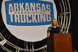 Arkansas Trucking Association President Shannon Newton, the 2018 winner of the ATA Trucking Association Executives Council Leadership Award, details trucking’s numerous policy wins during the recent state legislative session. ATA President and CEO Chris Spear credited Newton and the state association with being one of the “strongest” and “most engaged” in the Federation. Arkansas Trucking Association President Shannon Newton, the 2018 winner of the ATA Trucking Association Executives Council Leadership Award, details trucking’s numerous policy wins during the recent state legislative session. ATA President and CEO Chris Spear credited Newton and the state association with being one of the “strongest” and “most engaged” in the Federation.