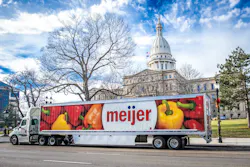 A Meijer Logistics tractor-trailer makes a delivery for Hams For Hunger at the Michigan State Capitol in Lansing. A Meijer Logistics tractor-trailer makes a delivery for Hams For Hunger at the Michigan State Capitol in Lansing.
