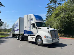 Kenworth's T680 Fuel Cell Electric Vehicle (FCEV) utilizes twin Toyota hydrogen fuel cells. This Class 8 truck has a 300-mile range and can refuel in 15 minutes. It was piloted in the Port of Los Angeles and is not yet available for order. Kenworth's T680 Fuel Cell Electric Vehicle (FCEV) utilizes twin Toyota hydrogen fuel cells. This Class 8 truck has a 300-mile range and can refuel in 15 minutes. It was piloted in the Port of Los Angeles and is not yet available for order.