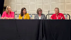 (From left) Stephanie Chesney, partner and transportation defense attorney at MG+M Law Firm; Donna Fielding, director of safety, intermodal at J.B. Hunt; Jill Snyder, director of safety and compliance, Zonar; and Jeana Hysell, senior safety consultant, J.J. Keller & Associates, offer safety tips for fleets during the 2022 Women In Trucking Accelerate Conference & Expo in Dallas. (From left) Stephanie Chesney, partner and transportation defense attorney at MG+M Law Firm; Donna Fielding, director of safety, intermodal at J.B. Hunt; Jill Snyder, director of safety and compliance, Zonar; and Jeana Hysell, senior safety consultant, J.J. Keller & Associates, offer safety tips for fleets during the 2022 Women In Trucking Accelerate Conference & Expo in Dallas.