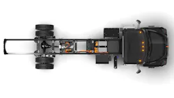 An overhead view of the chassis of the new Mack MD Electric for Classes 6-7. An overhead view of the chassis of the new Mack MD Electric for Classes 6-7.