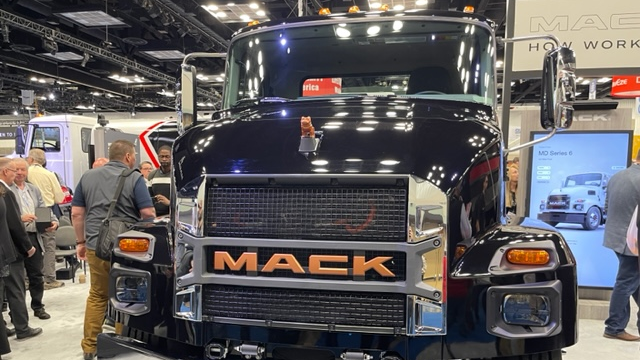 The Mack MD Electric at its March unveiling at Work Truck Week 2023 in Indianapolis.