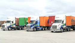 The three Peterbilt 579EVs currently in service by Benore Logistic Systems The three Peterbilt 579EVs currently in service by Benore Logistic Systems