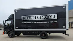 The Bollinger Motors B4, in a box truck configuration, was available for the ride-and-drive program at Work Truck Week. The Bollinger Motors B4, in a box truck configuration, was available for the ride-and-drive program at Work Truck Week.