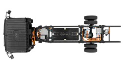 An overhead view of the Bollinger B4 chassis cab. An overhead view of the Bollinger B4 chassis cab.