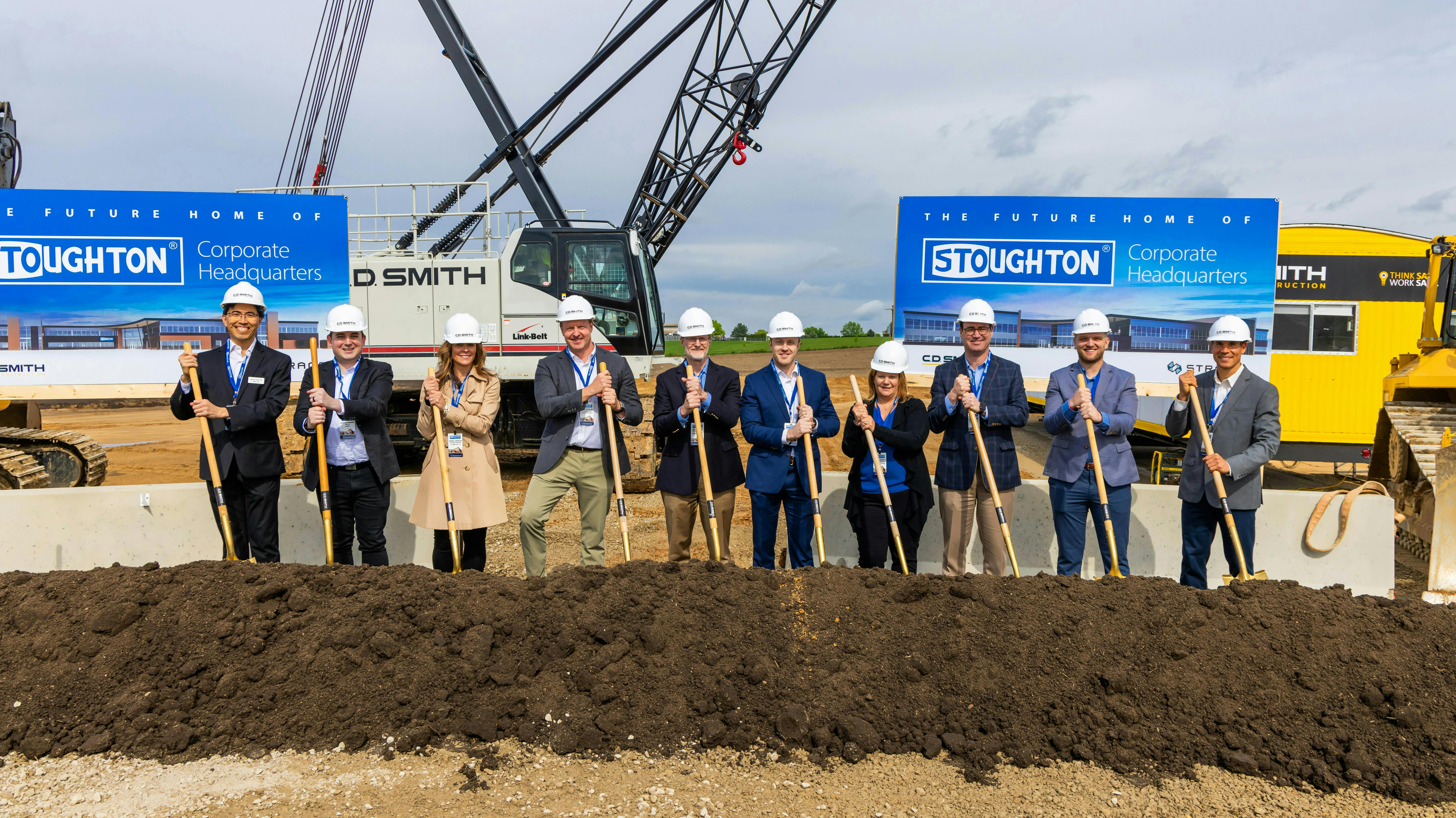 Left to right: Peter Tan, Strang Inc., Austin Conrad, Strang Inc., Daniele Thompson, St. Marie Law, Bob Wahlin, Stoughton, Ken Wahlin, Stoughton, Reijo Wahlin, Stoughton, Sue Vanderbilt, Stoughton, John Booher, Stoughton, Steve Braatz, CD Smith and Dane Bernau, CD Smith.