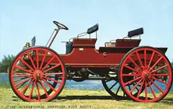 A postcard of the 1907 International Harvester Auto Buggy, a precursor to future International trucks. A postcard of the 1907 International Harvester Auto Buggy, a precursor to future International trucks.