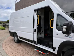 Every ProMaster EV in the first rollout will be equipped with a high roof, and the typical passenger side door is replaced with a pocket door, increasing safety and improving ingress and egress. Every ProMaster EV in the first rollout will be equipped with a high roof, and the typical passenger side door is replaced with a pocket door, increasing safety and improving ingress and egress.