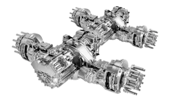 Dana's Spicer Electrified Zero-8 e-axle system, here in a tandem configuration, has a peak torque that ranges from 20,653 lb.-ft. to 95,888 lb.-ft., nominal voltage from 400 V to 800 V, and GCW ranges from 35,274 to 154,323 lb. Dana's Spicer Electrified Zero-8 e-axle system, here in a tandem configuration, has a peak torque that ranges from 20,653 lb.-ft. to 95,888 lb.-ft., nominal voltage from 400 V to 800 V, and GCW ranges from 35,274 to 154,323 lb.