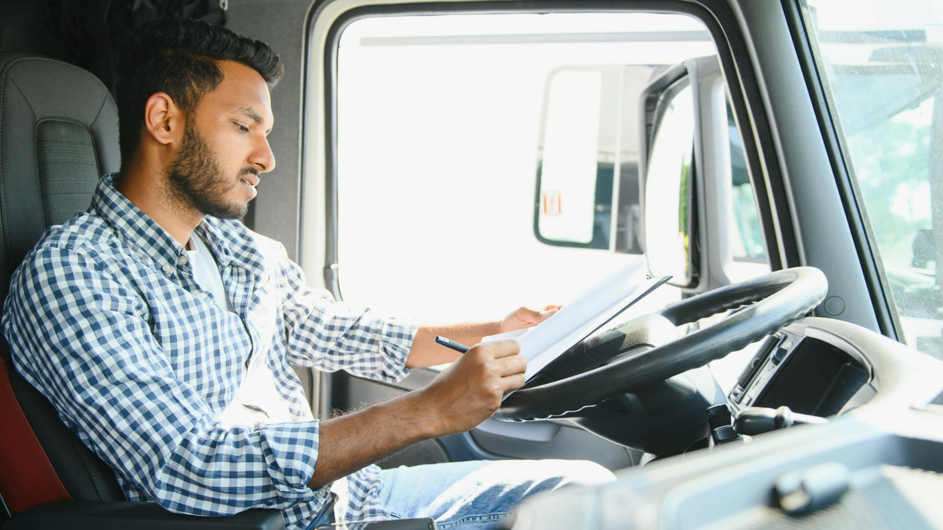 paperwork in truck cabin
