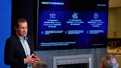 Federico Morales-Zimmermann, Clarios VP and GM of global OEM customers, products, and engineering, addresses the House of Journalists on Sunday, January 5, in Las Vegas, Nevada. Federico Morales-Zimmermann, Clarios VP and GM of global OEM customers, products, and engineering, addresses the House of Journalists on Sunday, January 5, in Las Vegas, Nevada.