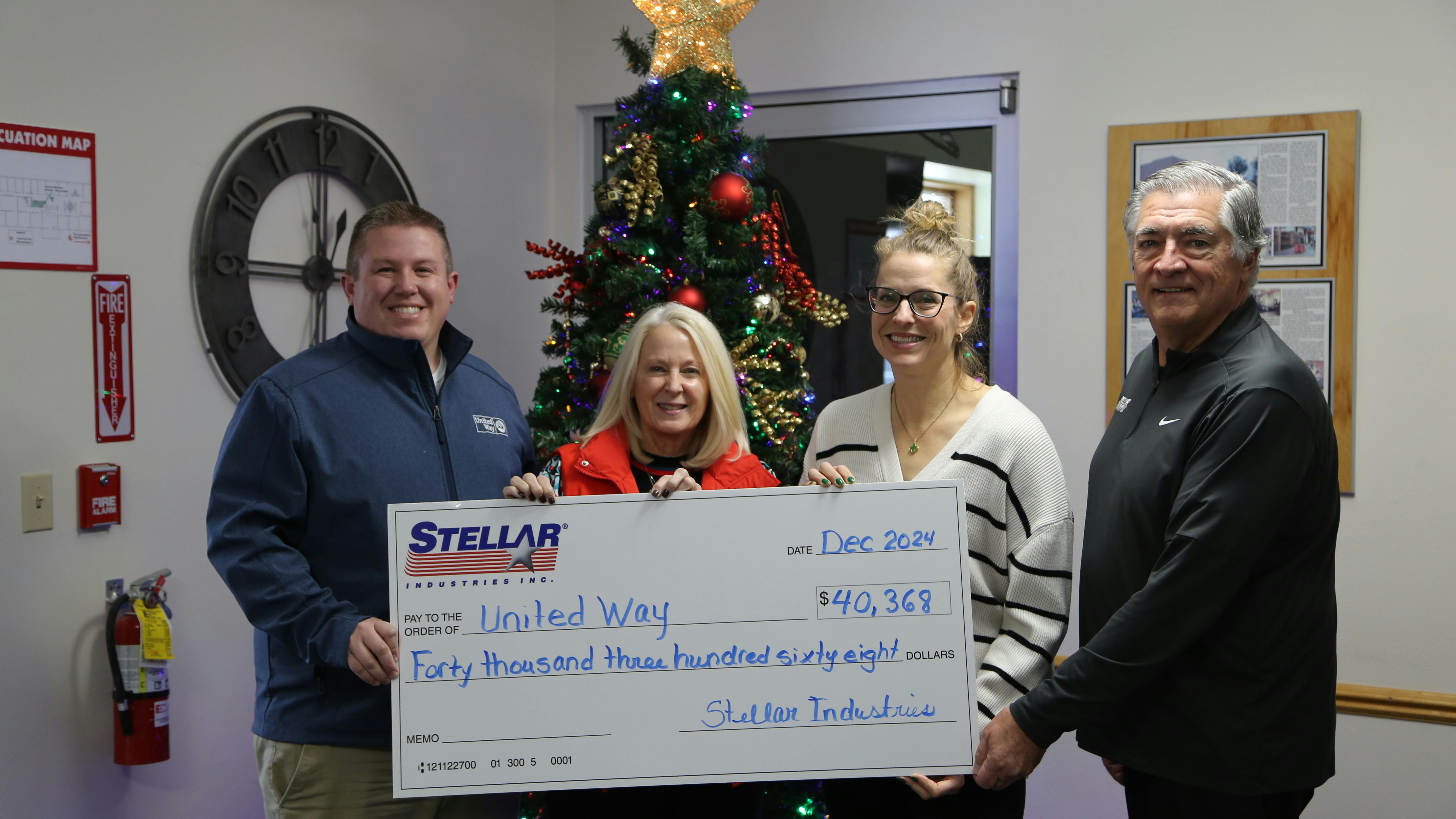 Stellar employees raised over $20,000 for United Way of North Central Iowa, and Stellar matched the collective employee contributions, resulting in a grand total of $40,368 donated to United Way during the 2024 holiday season.