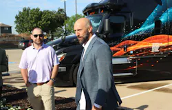 Torc CCO Andrew Culhane visits with atendees before the ribbon-cutting ceremony unveiling its first autonomous trucking hub in Fort Worth, Texas. Torc CCO Andrew Culhane visits with atendees before the ribbon-cutting ceremony unveiling its first autonomous trucking hub in Fort Worth, Texas.