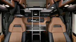 The truck features premium wide-based seats with options like dual armrests, heating/cooling, and integrated massage to reduce fatigue. The truck features premium wide-based seats with options like dual armrests, heating/cooling, and integrated massage to reduce fatigue.