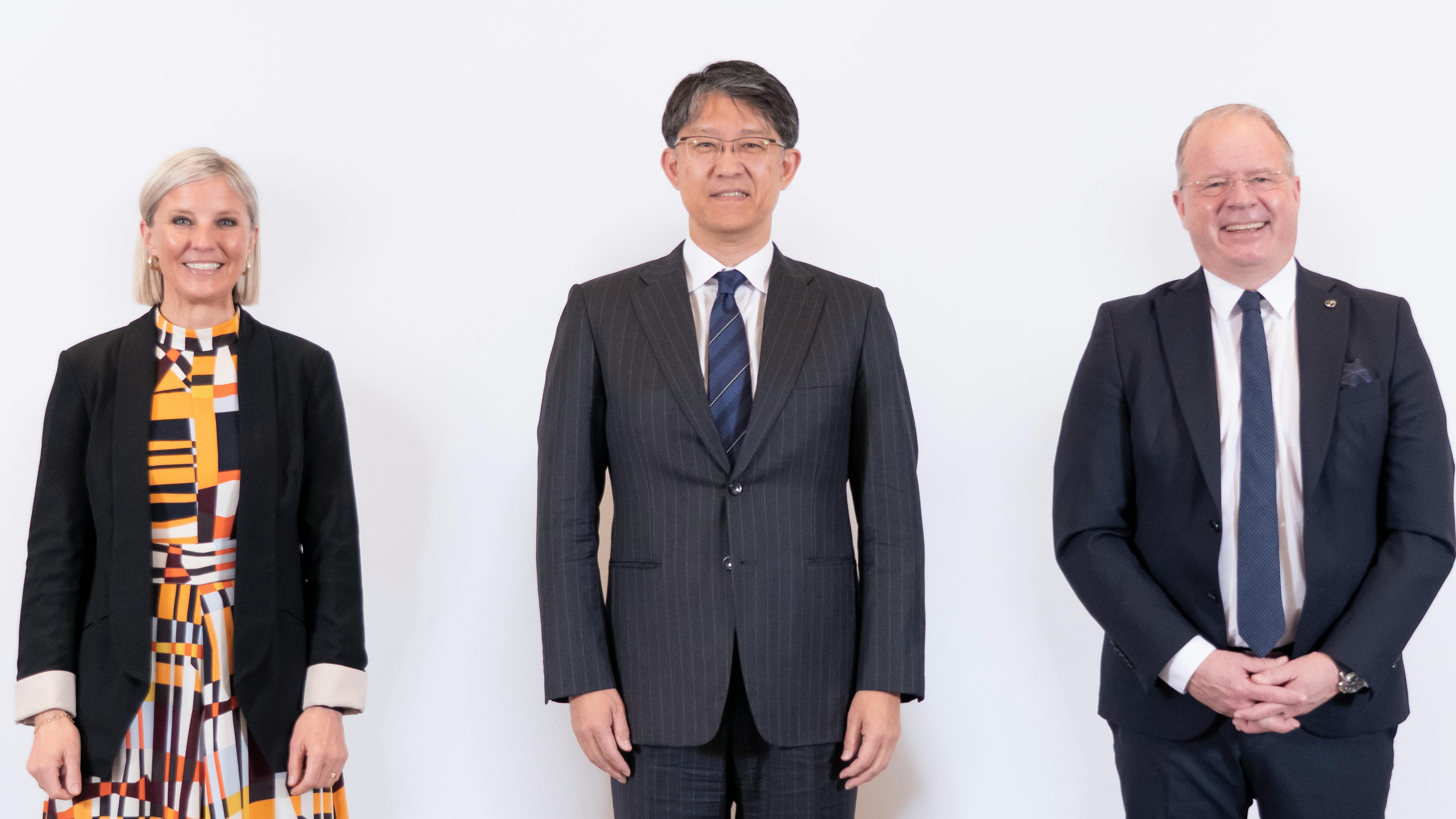 From left: Karin R&aring;dstr&ouml;m, president and CEO of Daimler Truck; Koji Sato, president of Toyota Motor Corp., and Martin Lundstedt, president and CEO of Volvo Group
