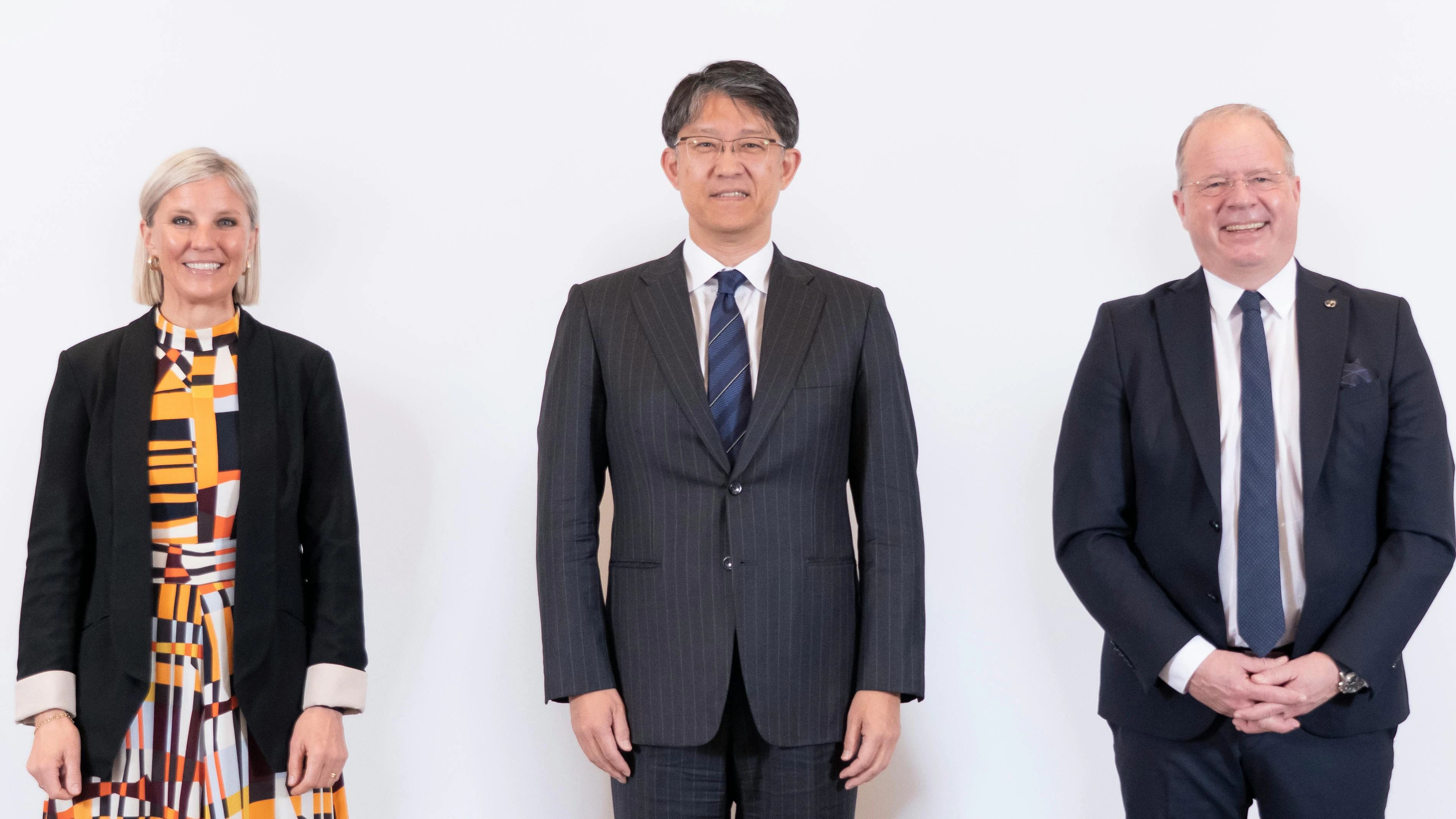 From left: Karin R&aring;dstr&ouml;m, president and CEO of Daimler Truck; Koji Sato, president of Toyota Motor Corp., and Martin Lundstedt, president and CEO of Volvo Group
