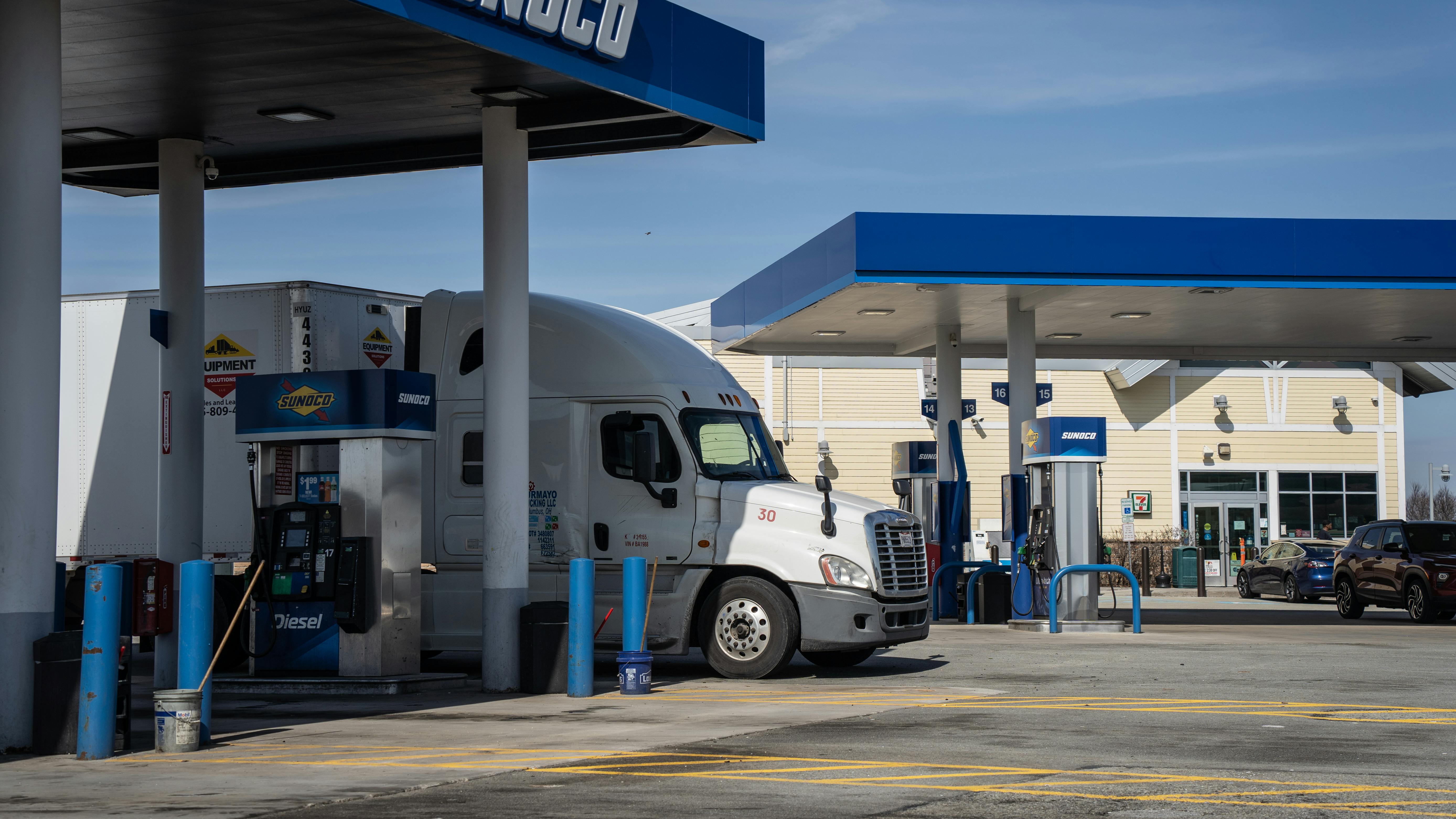 Semi-truck refueling at rest stop in Somerset Pennsylvania