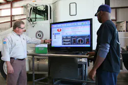 Bryan Lewis, 2007 and 2008 TMCSuperTech Grand Champion and instructor at Southside Virginia Community College, shows a student how to use JPRO Fleet Diagnostics on a heavy duty vehicle. Bryan Lewis, 2007 and 2008 TMCSuperTech Grand Champion and instructor at Southside Virginia Community College, shows a student how to use JPRO Fleet Diagnostics on a heavy duty vehicle.