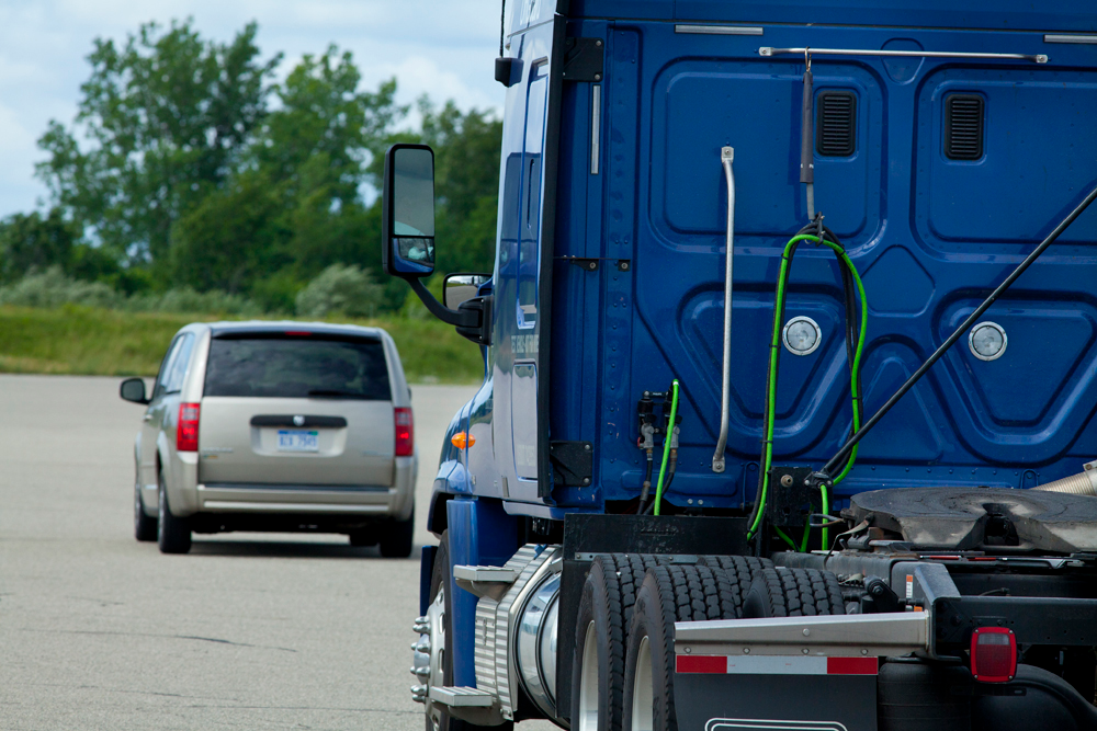 Among the types of collision warning systems is the Meritor Wabco OnGuard. It uses a forward-looking, radar-based system to detect that a potential collision is developing and sends audible and visual warnings through an in-cab dash display so the driver is alerted to take the appropriate corrective action.