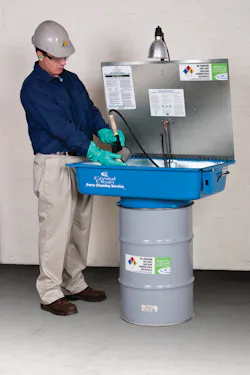 Parts washers are available in a range of cleaning solutions and levels of cleanliness. Shown here is a typical sink on a drum, manual cleaning style unit. Parts washers are available in a range of cleaning solutions and levels of cleanliness. Shown here is a typical sink on a drum, manual cleaning style unit.