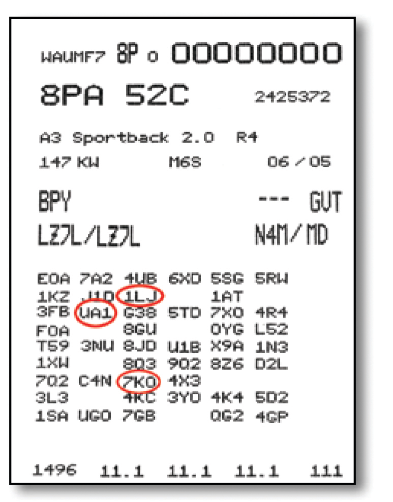 This sticker shows all of the installed equipment in the vehicle.