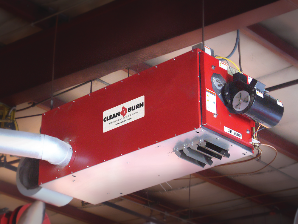 Clean Burn's low-profile waste oil furnaces, intended for small to mid-sized facilities and those areas with limited ceiling heights, can be utilized as unit heaters or can be ducted as central furnaces.