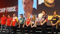The race car drivers who support Mac Tools take center stage during the Tool Fair Kickoff. The race car drivers who support Mac Tools take center stage during the Tool Fair Kickoff.
