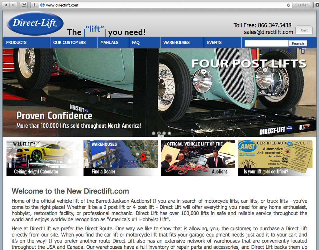 Redesigned Direct Lift Home Page