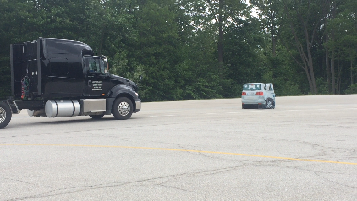 The Navistar ProStar stopped while traveling 25mph. This ProStar is equipped with the Bendix Wingman Fusion safety system.