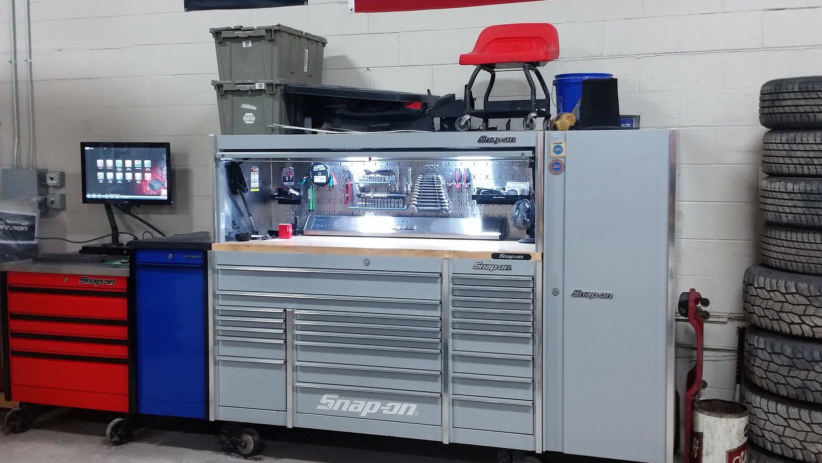 Craig Nemitz, general manager, works out of a 22-drawer 10' wide by 29' deep by 6' tall Snap-on Master Series toolbox, with an added locker and hutch, as well as a power cabinet and tool cart.